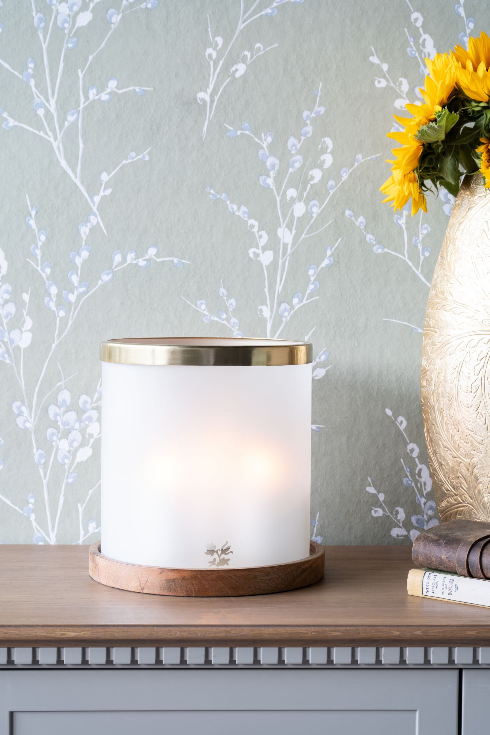 Laura Ashley Gold & Frosted Glass Hurricane Candle Holder
